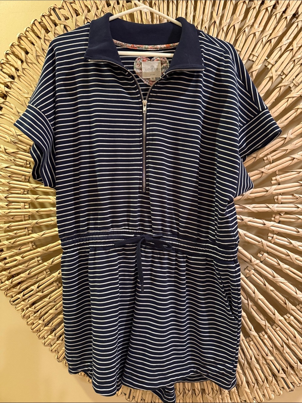 Umgee Navy and White Striped Pull-On Shorts Romper